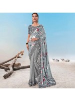 Aesthetic Grey Imported Fabric Party Wear Saree